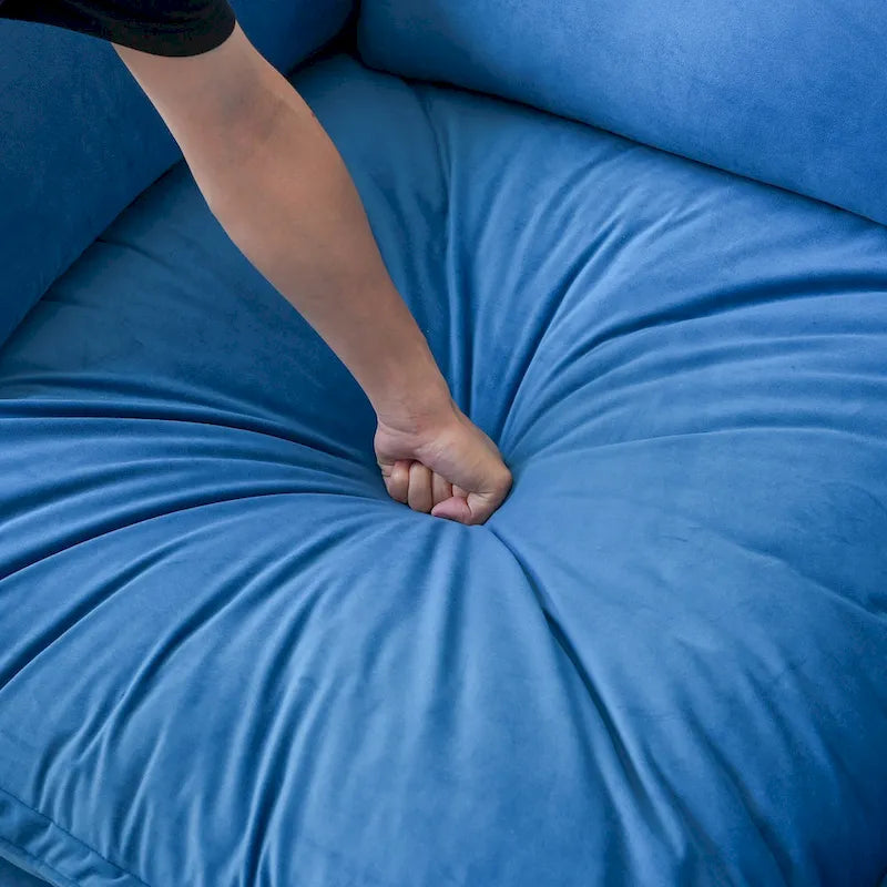 Divano componibile a U in velluto verde/arancio/blu/rosso con 2 pouf, 3 posti
