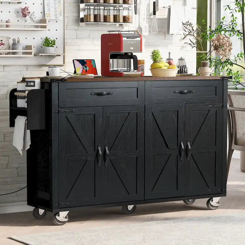 Carrello da cucina su ruote Black / White Farmhouse con anta a ribalta, uso individuale