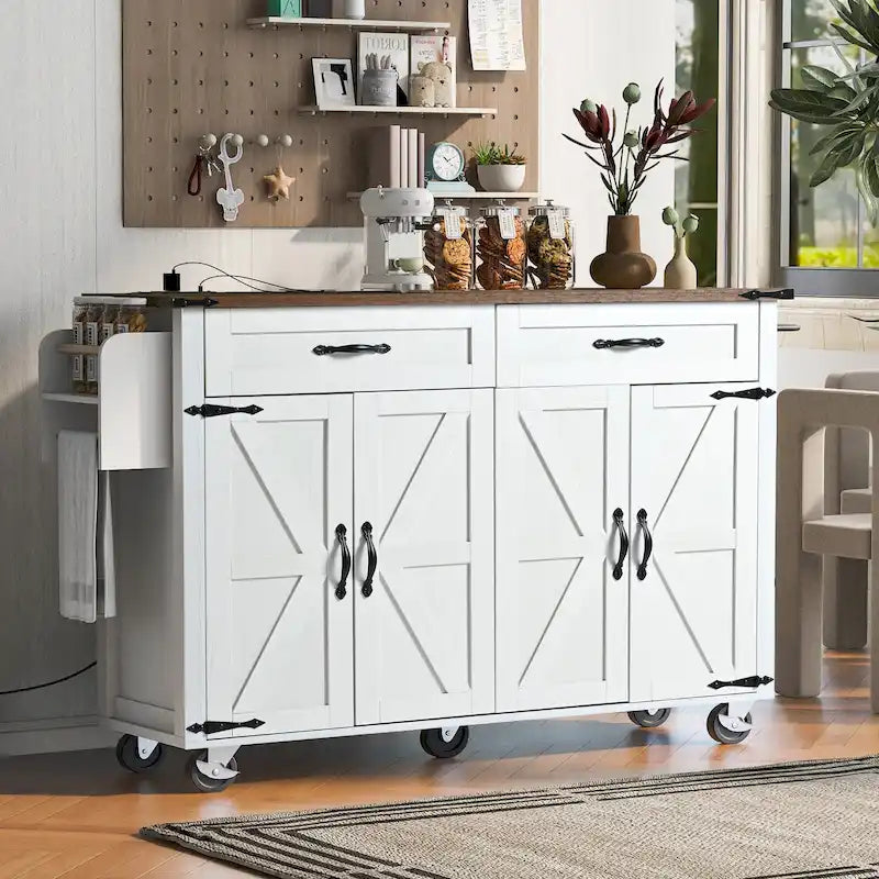 Carrello da cucina su ruote Black / White Farmhouse con anta a ribalta, uso individuale