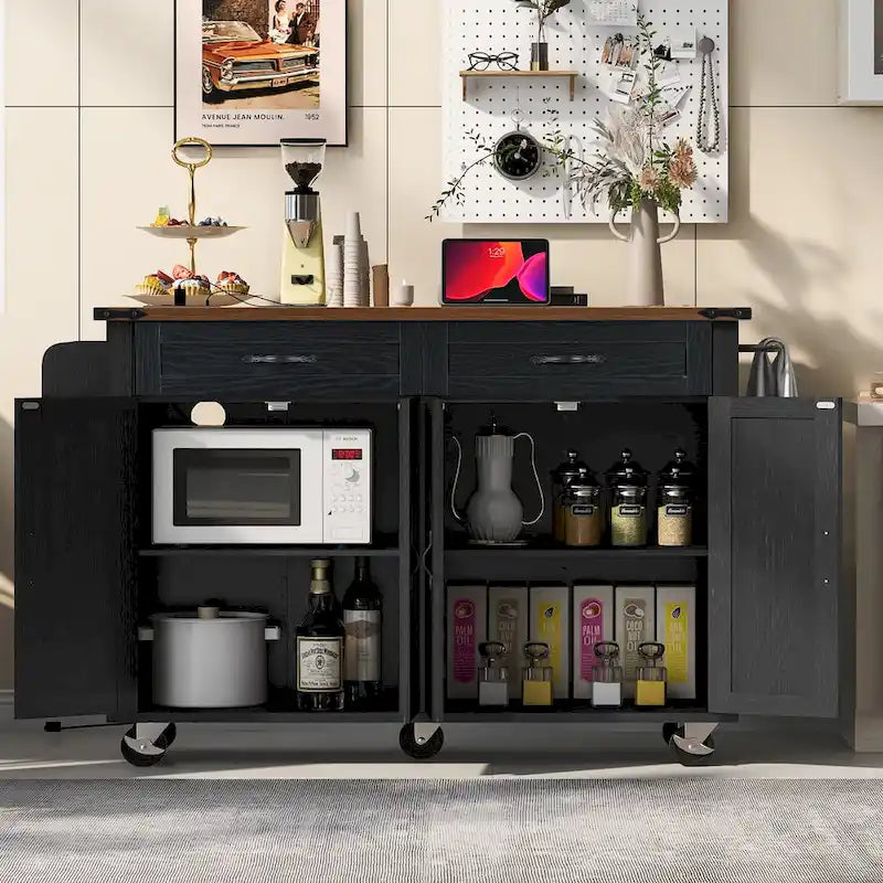Carrello da cucina su ruote Black / White Farmhouse con anta a ribalta, uso individuale