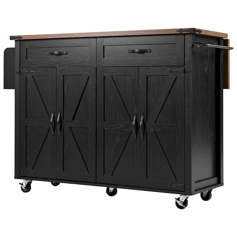 Carrello da cucina su ruote Black / White Farmhouse con anta a ribalta, uso individuale