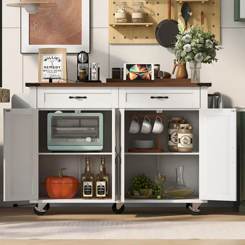 Carrello da cucina su ruote Black / White Farmhouse con anta a ribalta, uso individuale