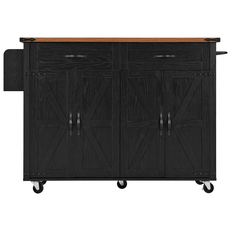 Carrello da cucina su ruote Black / White Farmhouse con anta a ribalta, uso individuale