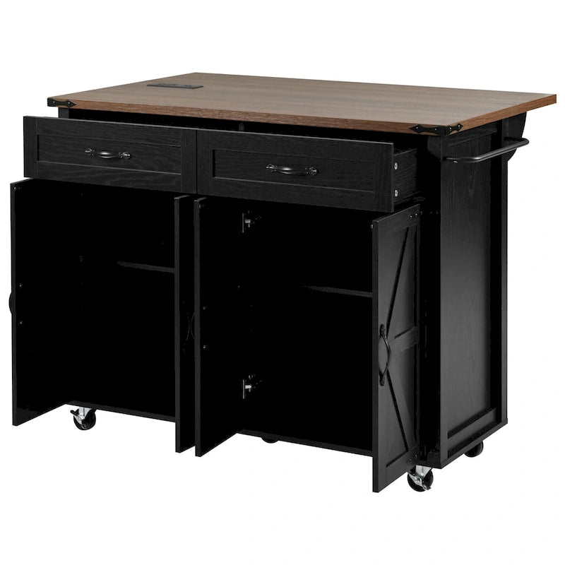 Carrello da cucina su ruote Black / White Farmhouse con anta a ribalta, uso individuale