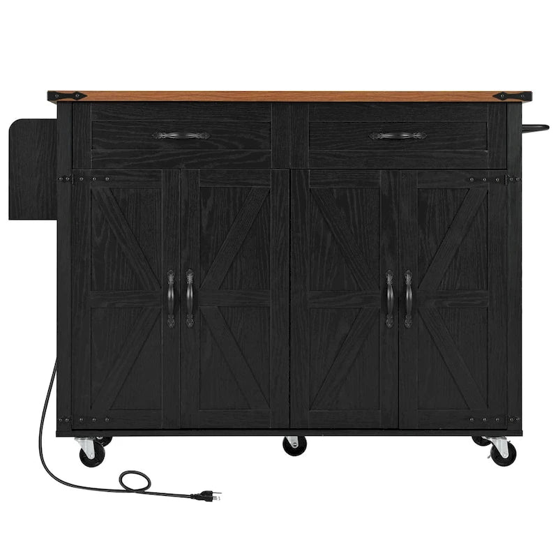 Carrello da cucina su ruote Black / White Farmhouse con anta a ribalta, uso individuale