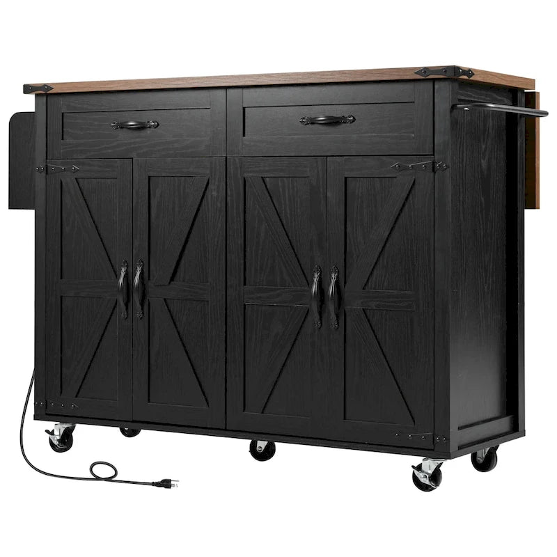 Carrello da cucina su ruote Black / White Farmhouse con anta a ribalta, uso individuale