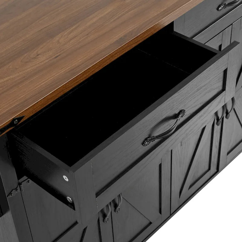 Carrello da cucina su ruote Black / White Farmhouse con anta a ribalta, uso individuale