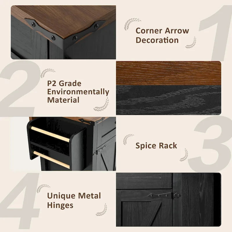 Carrello da cucina su ruote Black / White Farmhouse con anta a ribalta, uso individuale