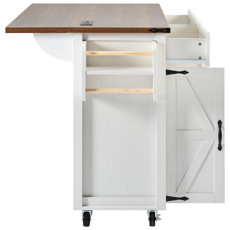 Carrello da cucina su ruote Black / White Farmhouse con anta a ribalta, uso individuale