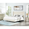 Letto a piattaforma in velluto beige con testiera ad ali, Queen/King, 2 persone