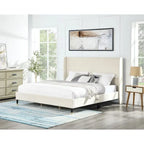 Letto a piattaforma in velluto beige con testiera ad ali, Queen/King, 2 persone