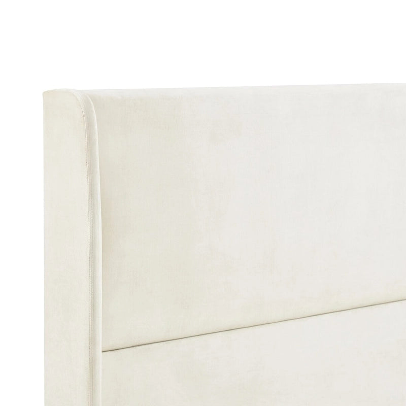 Letto a piattaforma in velluto beige con testiera ad ali, Queen/King, 2 persone