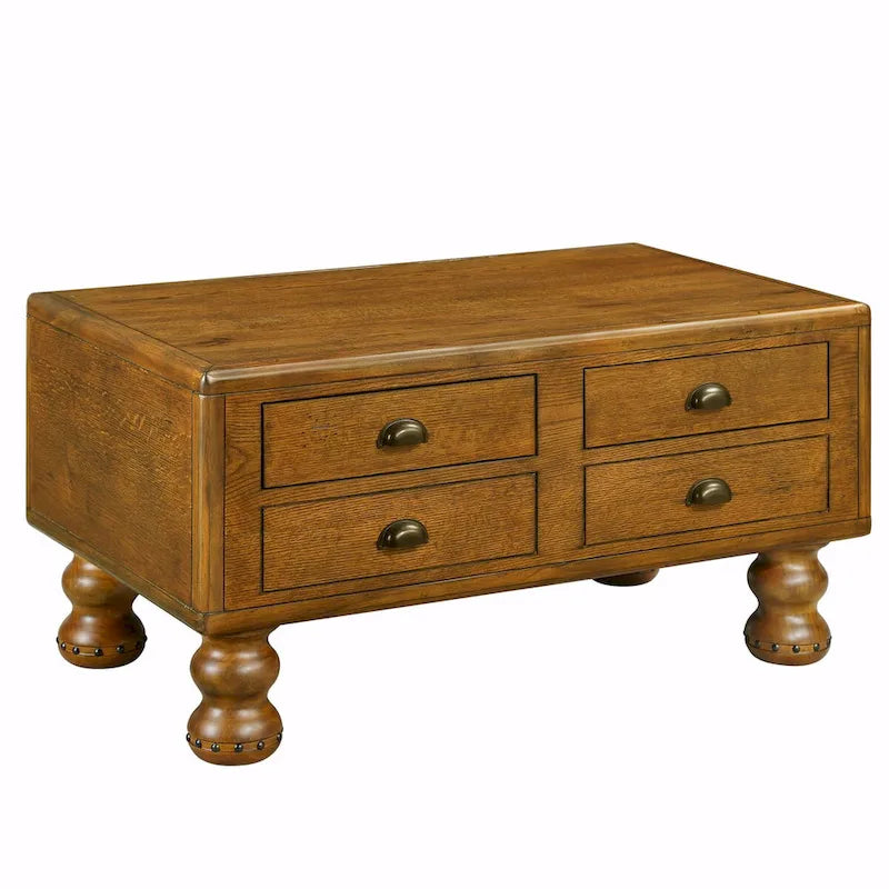 Tavolino rettangolare antico marrone ed espresso con 4 cassetti