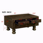 Tavolino rettangolare antico marrone ed espresso con 4 cassetti