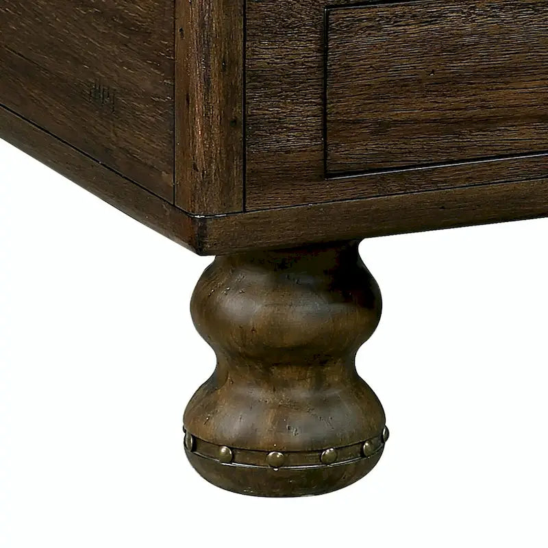 Tavolino rettangolare antico marrone ed espresso con 4 cassetti