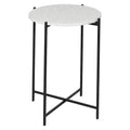 Tavolino Rotondo in Terrazzo Bianco con Gambe in Metallo Nero