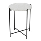 Tavolino Rotondo in Terrazzo Bianco con Gambe in Metallo Nero