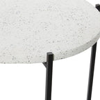 Tavolino Rotondo in Terrazzo Bianco con Gambe in Metallo Nero