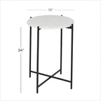 Tavolino Rotondo in Terrazzo Bianco con Gambe in Metallo Nero