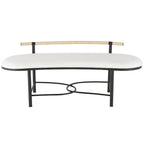 Metal Abstract Upholstered Oval Home Bench with Black Metal Frame and Rope Rod Backrest - White - Roche River Decor