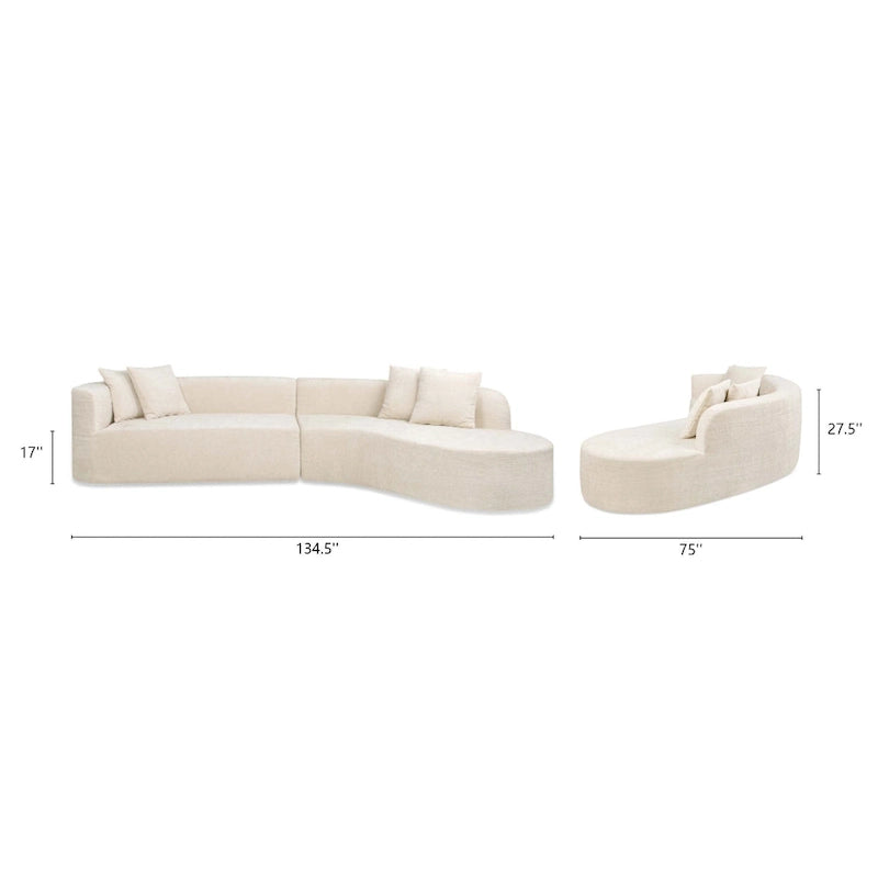 Divano componibile a curva Light Beige con chaise longue, 4-5 posti a sedere