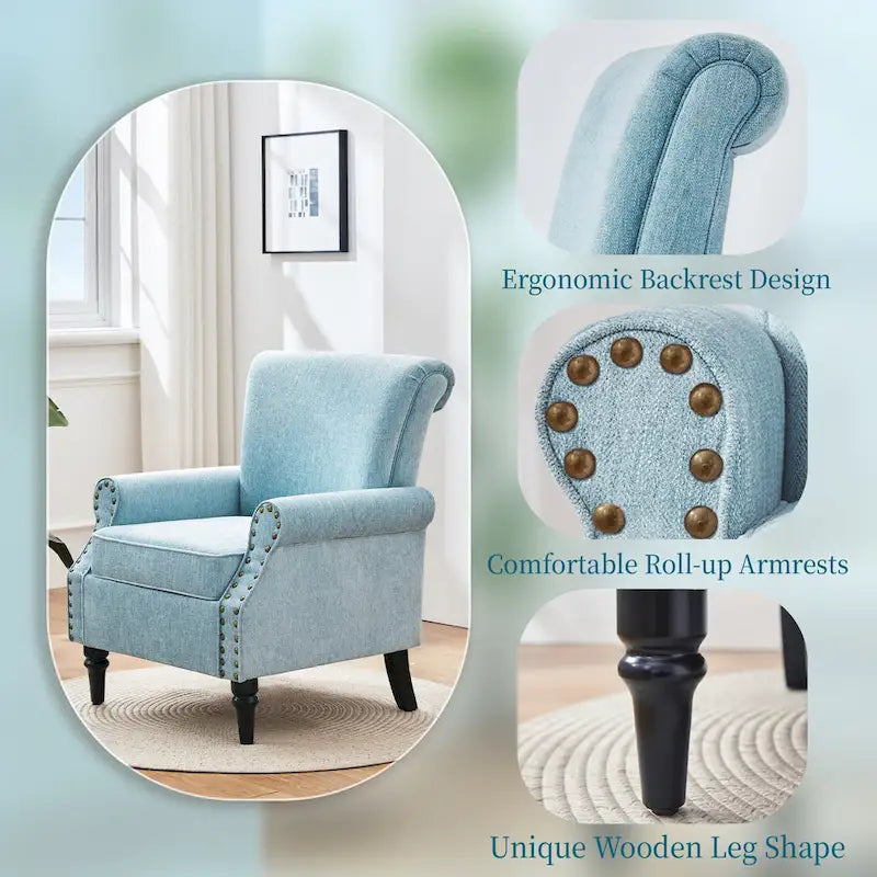 Poltrona imbottita in poliestere verde/beige/grigio con borchie decorative, set da 2 pezzi