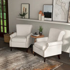 Poltrona imbottita in poliestere verde/beige/grigio con borchie decorative, set da 2 pezzi