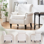 Poltrona imbottita in poliestere verde/beige/grigio con borchie decorative, set da 2 pezzi