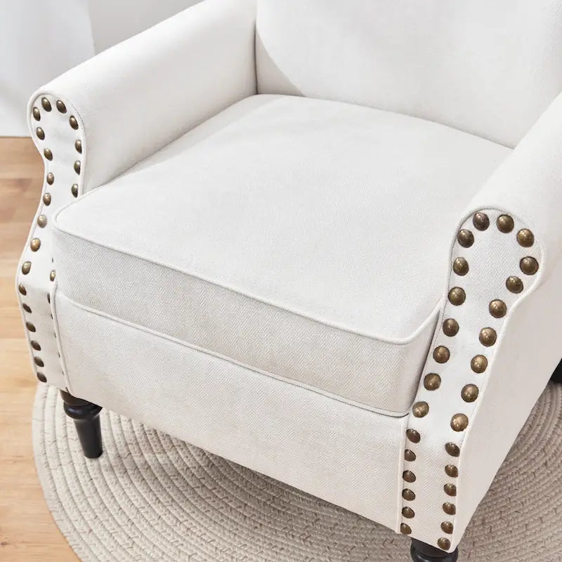 Poltrona imbottita in poliestere verde/beige/grigio con borchie decorative, set da 2 pezzi