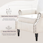 Poltrona imbottita in poliestere verde/beige/grigio con borchie decorative, set da 2 pezzi
