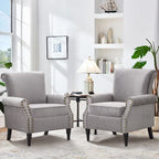 Poltrona imbottita in poliestere verde/beige/grigio con borchie decorative, set da 2 pezzi