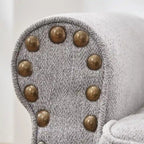 Poltrona imbottita in poliestere verde/beige/grigio con borchie decorative, set da 2 pezzi