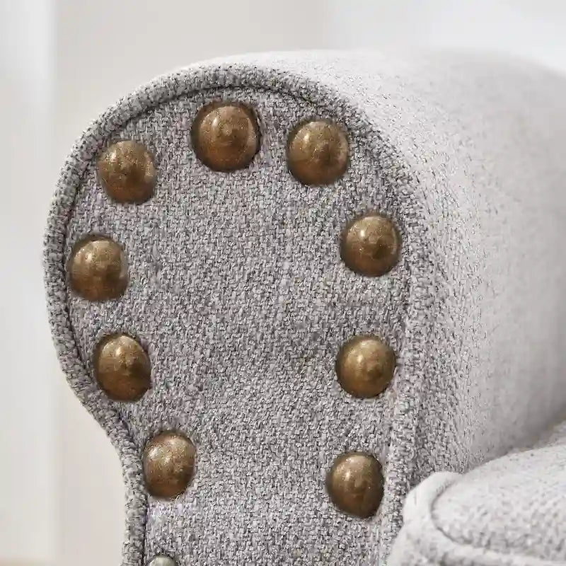 Poltrona imbottita in poliestere verde/beige/grigio con borchie decorative, set da 2 pezzi