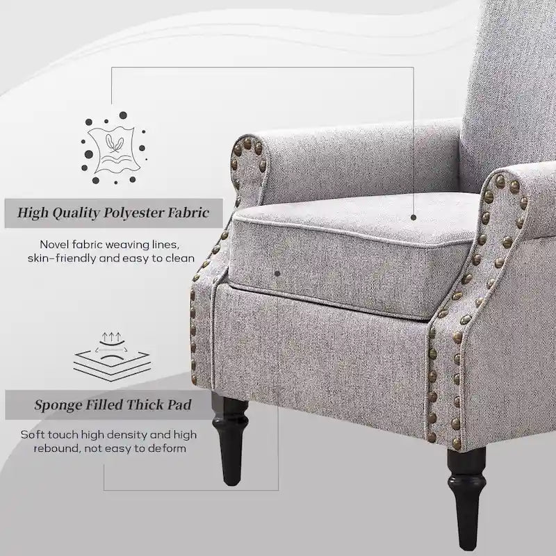 Poltrona imbottita in poliestere verde/beige/grigio con borchie decorative, set da 2 pezzi